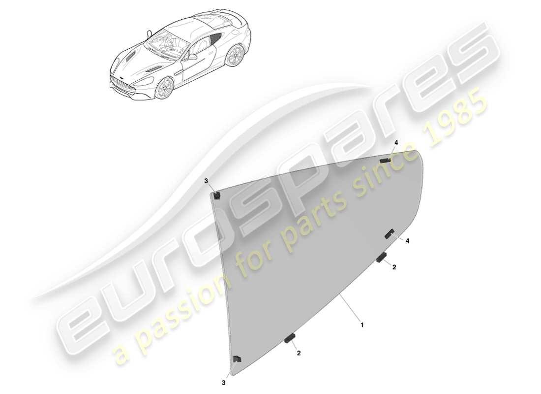 aston martin vanquish (2013) vetro del quarto posteriore, coupé diagramma delle parti