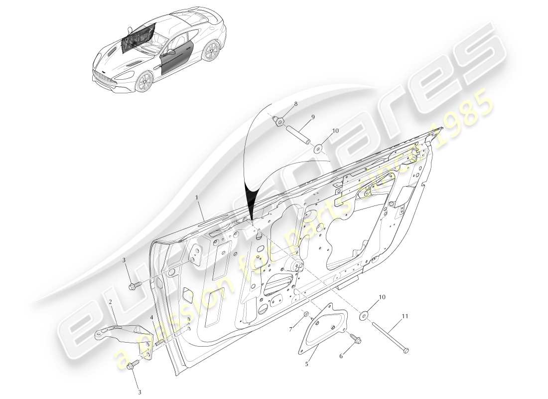aston martin vanquish (2013) assemblaggio della porta anteriore diagramma delle parti