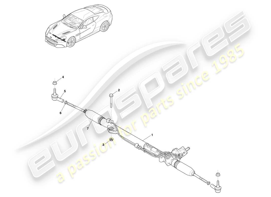 aston martin vanquish (2013) cremagliera dello sterzo, guida a sinistra diagramma delle parti