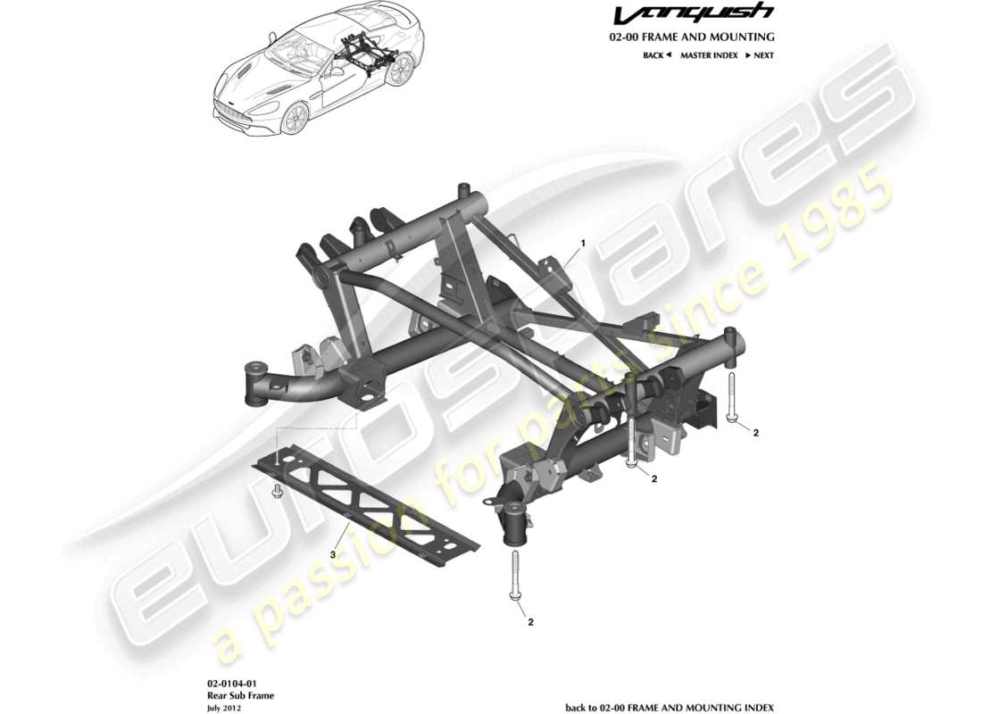 aston martin vanquish (2015) schema delle parti del sottotelaio posteriore