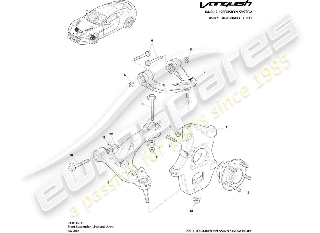 aston martin vanquish (2015) gruppo sospensione anteriore diagramma delle parti