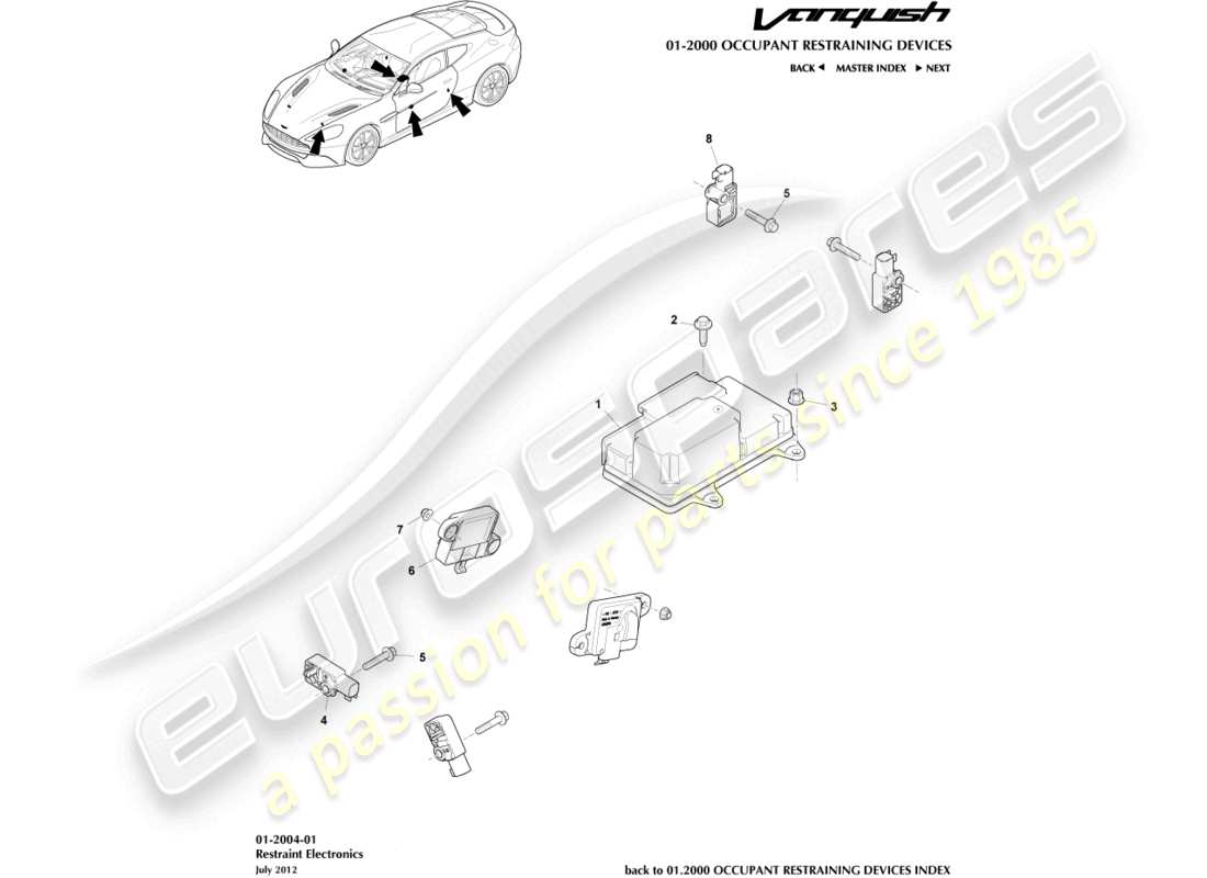 aston martin vanquish (2015) elettronica di ritenuta diagramma delle parti