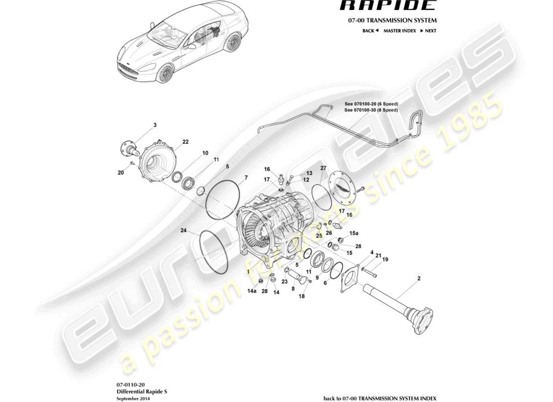 aston martin rapide (2014) differenziale, s diagramma delle parti