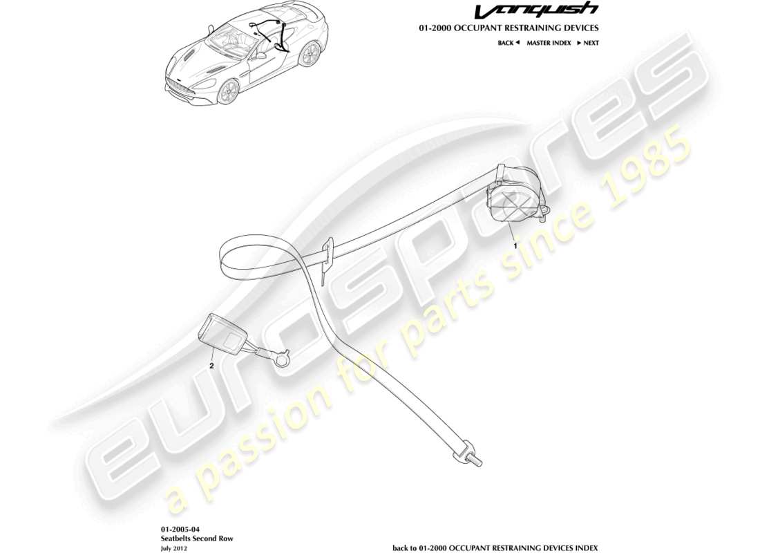 aston martin vanquish (2017) cinture di sicurezza posteriori diagramma delle parti