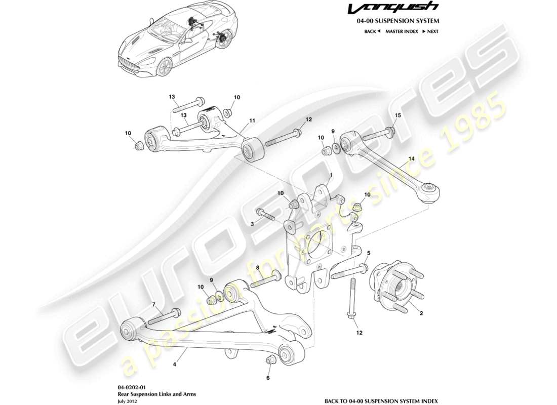 aston martin vanquish (2017) schema delle parti del gruppo sospensione posteriore