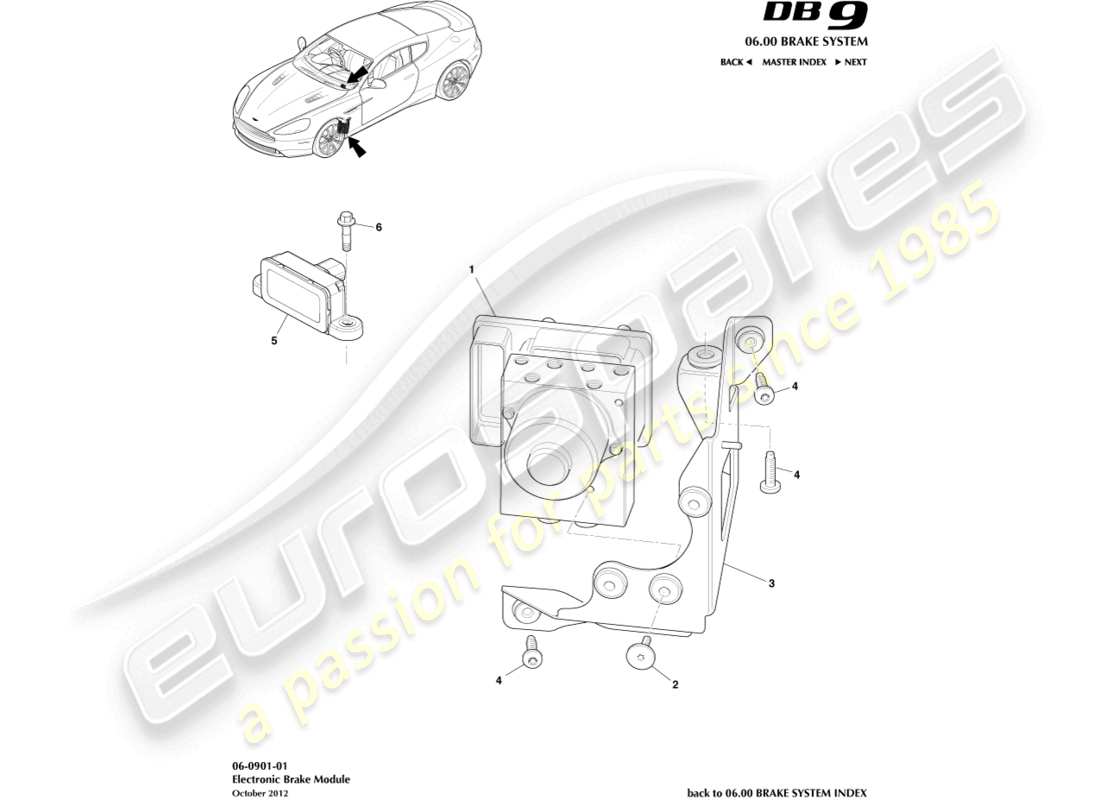 aston martin db9 (2016) diagramma delle parti del modulo freno elettronico