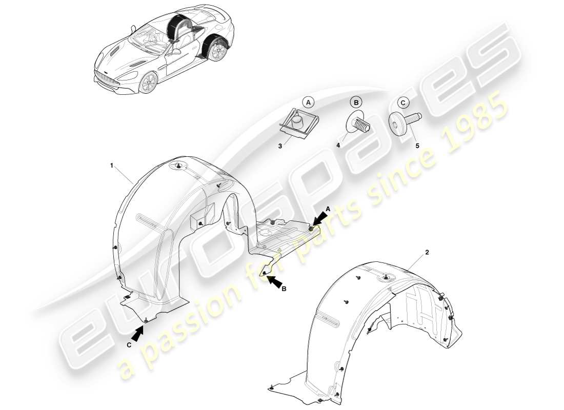 aston martin vanquish (2014) rivestimenti del passaruota posteriore diagramma delle parti