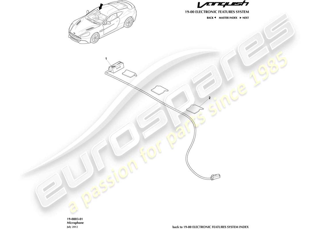 aston martin vanquish (2016) microfono diagramma delle parti