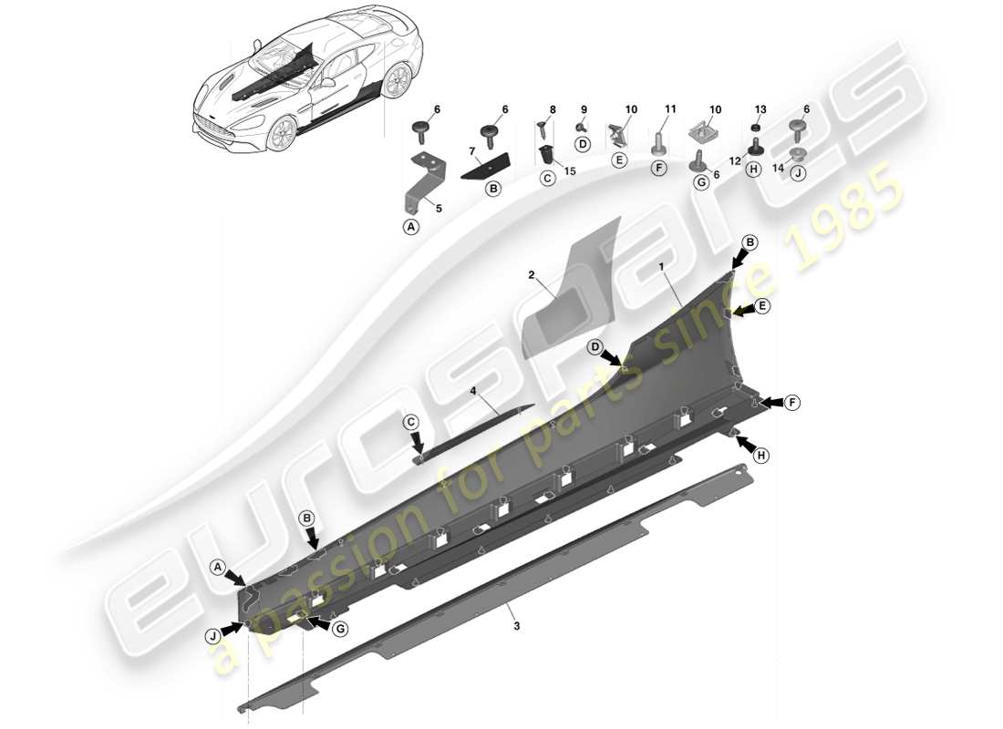 aston martin vanquish (2014) finiture esterne inferiori diagramma delle parti