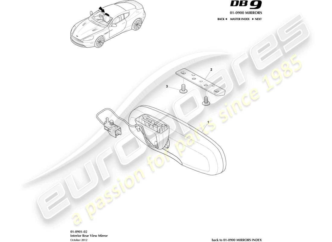 aston martin db9 (2016) diagramma delle parti dello specchietto interno