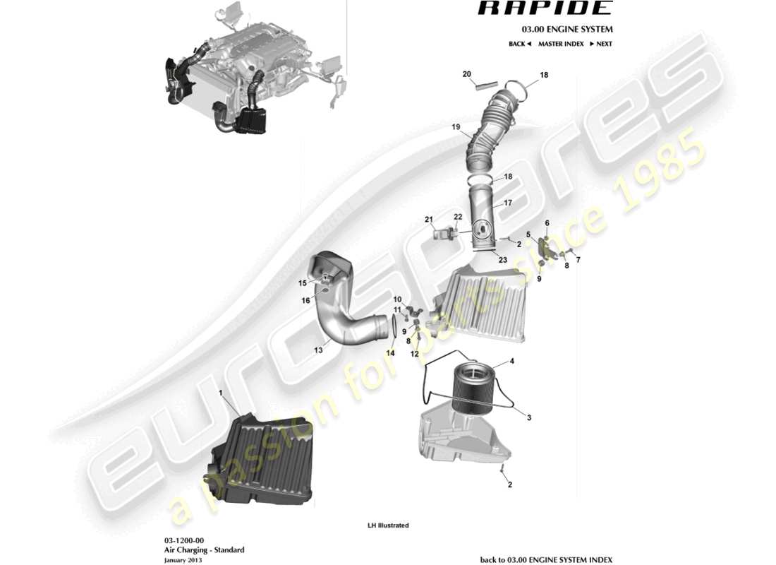 aston martin rapide (2012) diagramma delle parti di ricarica dell'aria