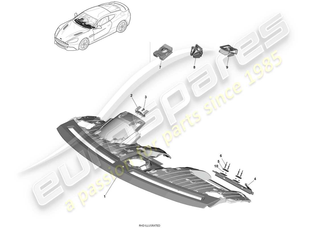 aston martin vanquish (2014) diagramma delle parti del substrato ip