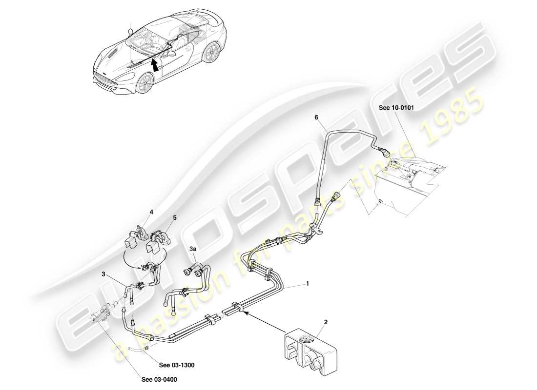 aston martin vanquish (2014) distribuzione carburante, 15my attiva diagramma delle parti