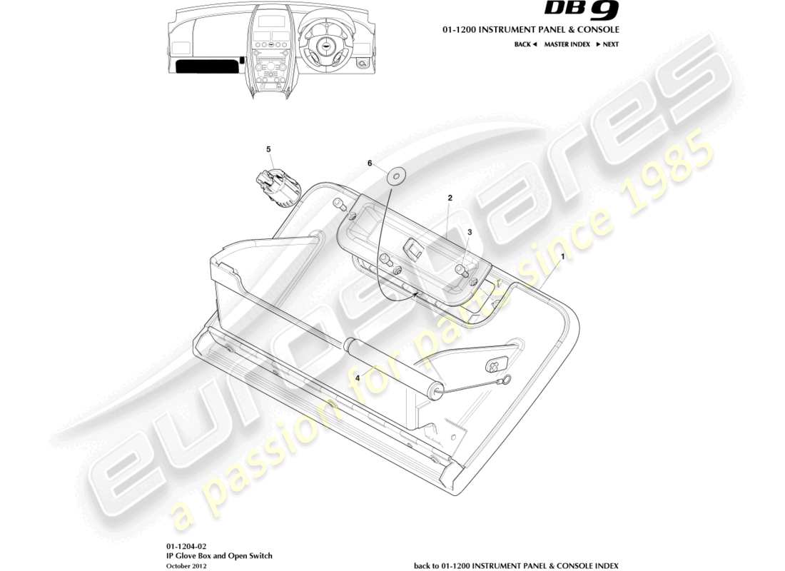 aston martin db9 (2014) diagramma delle parti dell'interruttore del vano portaoggetti