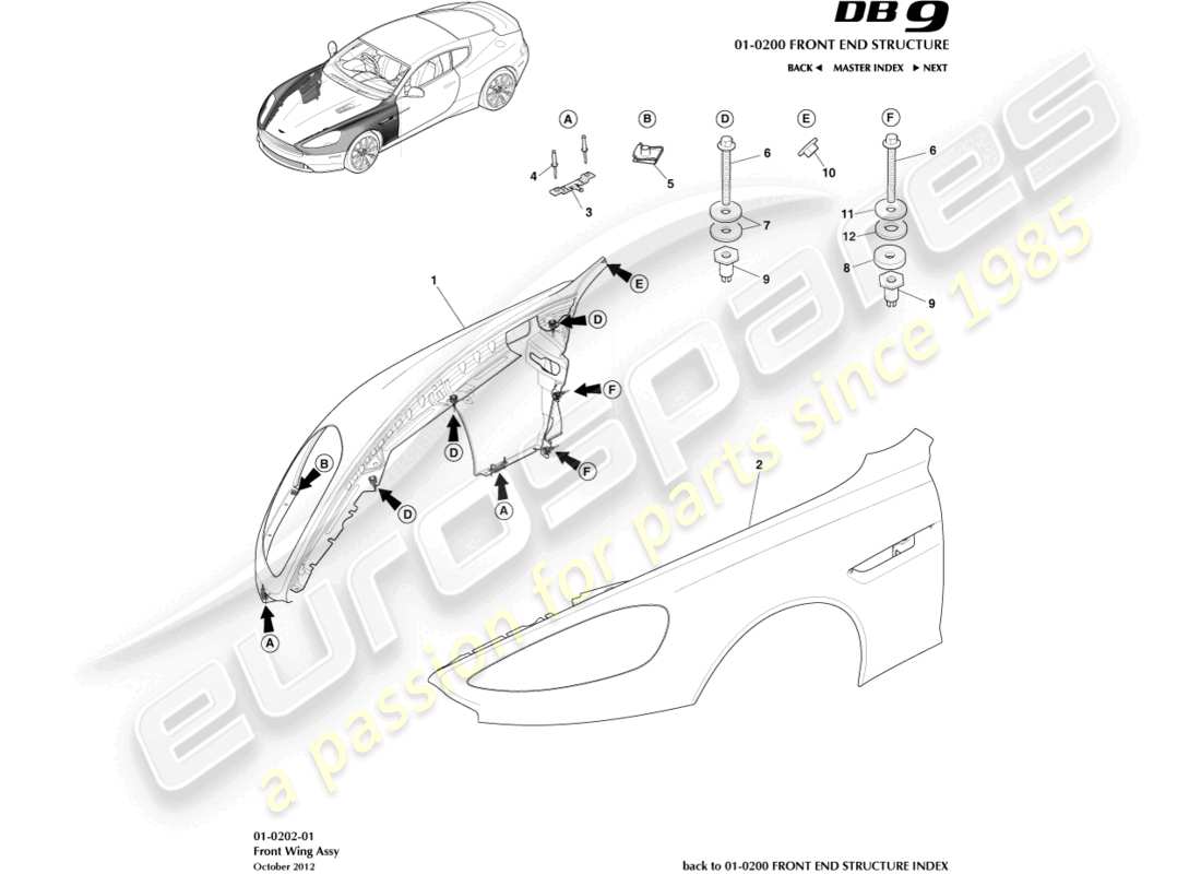 aston martin db9 (2016) diagramma delle parti delle ali anteriori