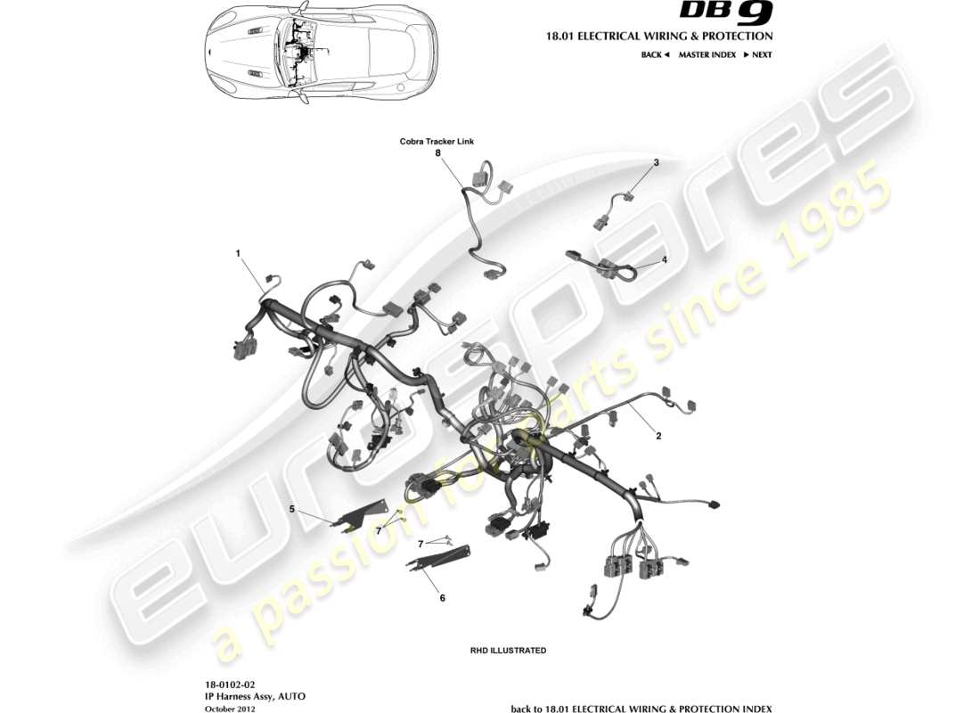 aston martin db9 (2014) cablaggio ip diagramma delle parti