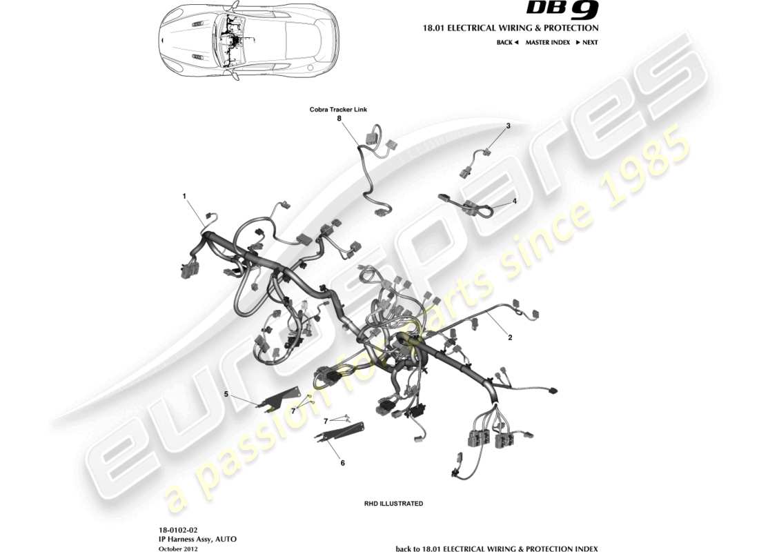 aston martin db9 (2014) diagramma delle parti del cablaggio ip