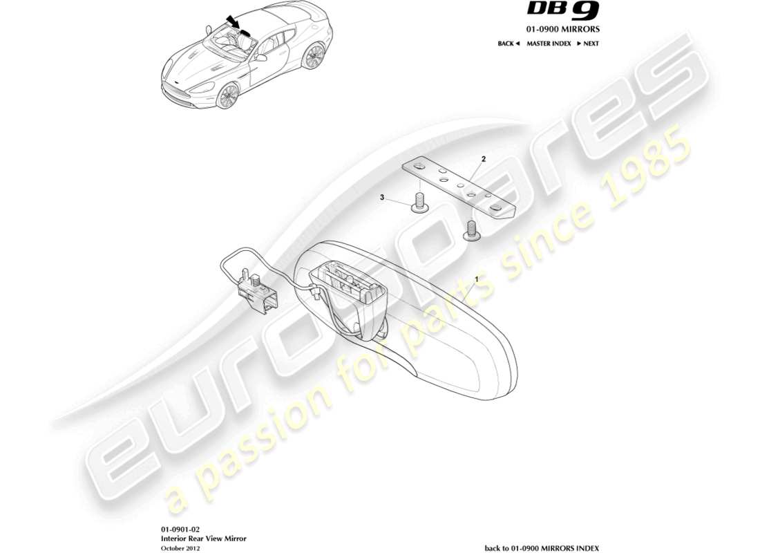 aston martin db9 (2014) diagramma delle parti dello specchietto interno