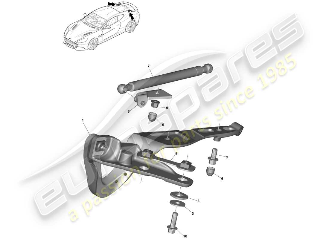 aston martin vanquish (2014) cerniere decklid, diagramma delle parti della coupé