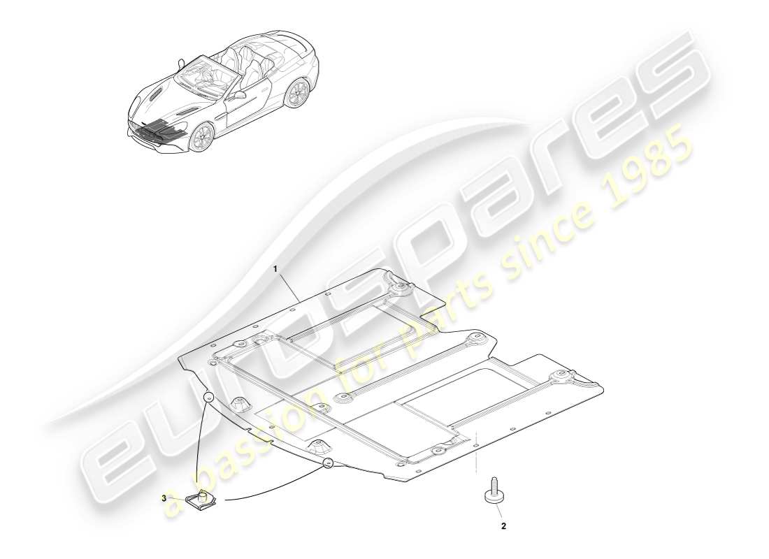 aston martin vanquish (2013) sottoscocca anteriore, volante diagramma delle parti