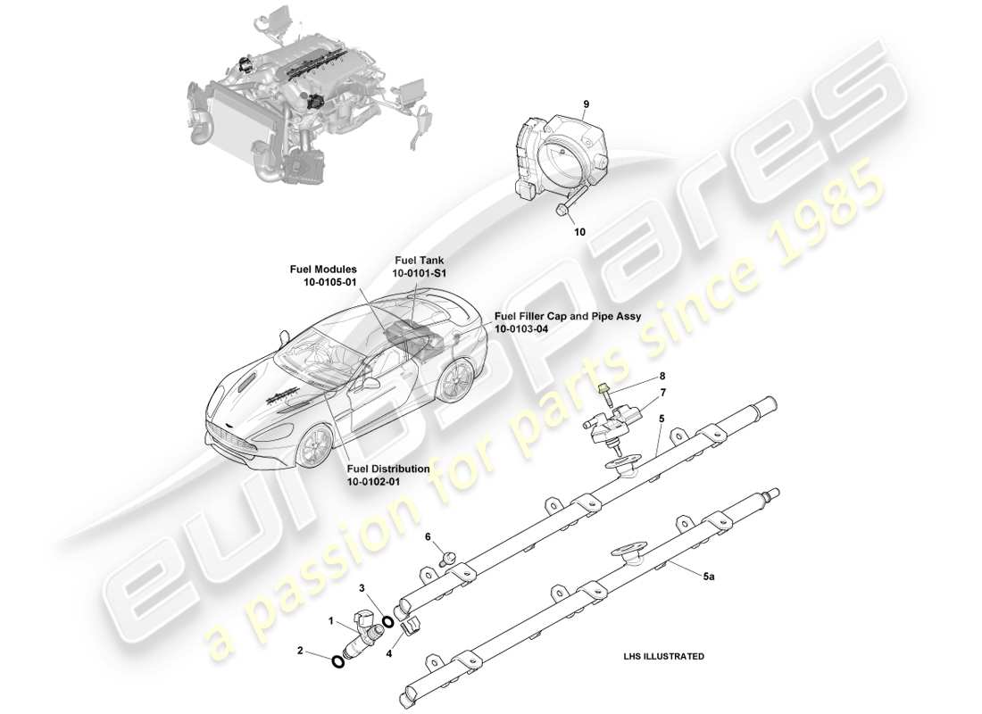aston martin vanquish (2013) ricarica e controlli del carburante diagramma delle parti