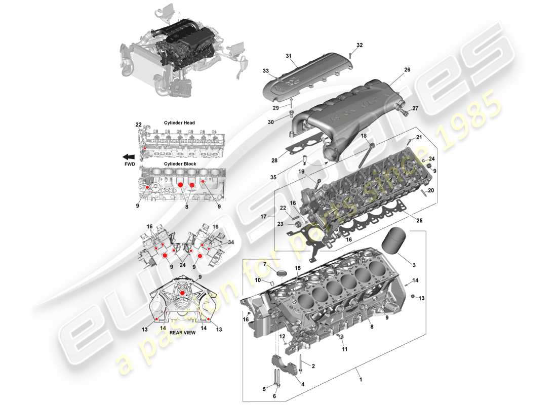 aston martin vanquish (2014) diagramma delle parti della struttura del motore