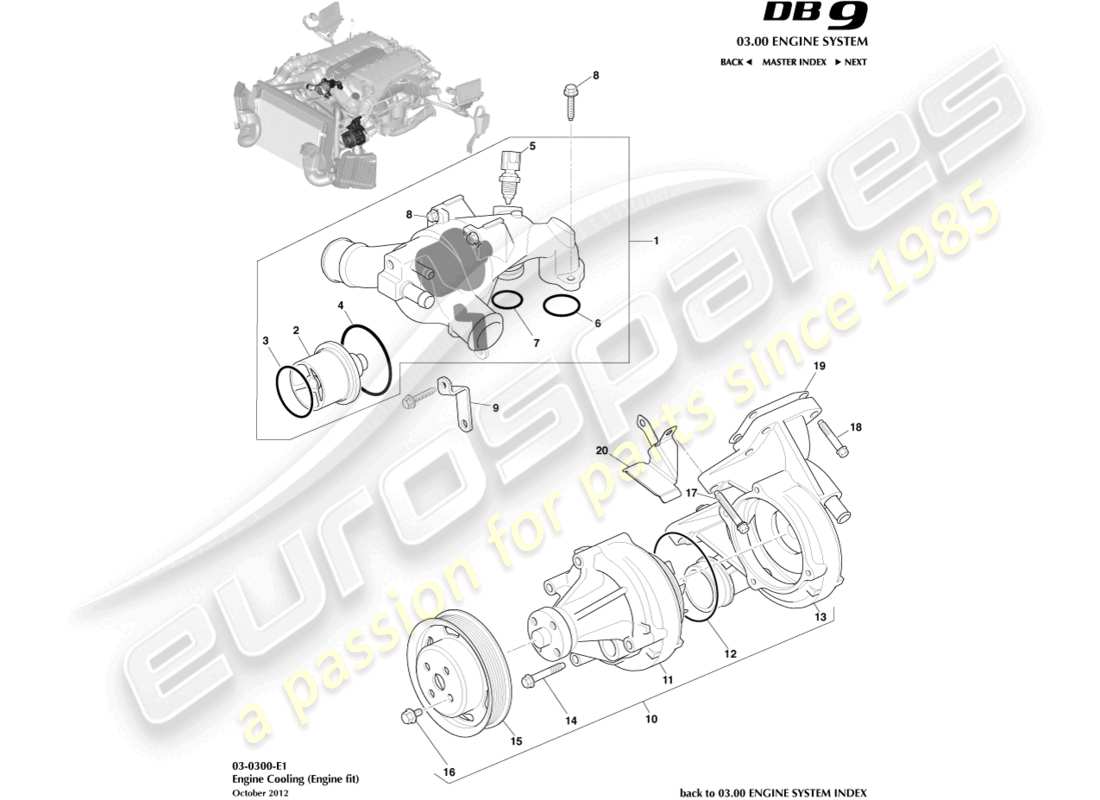aston martin db9 (2016) diagramma delle parti di raffreddamento del motore