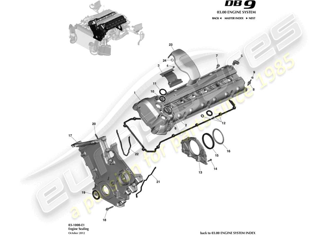 aston martin db9 (2016) diagramma delle parti di tenuta del motore