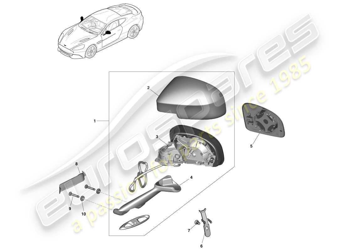 aston martin vanquish (2013) specchietti retrovisori esterni diagramma delle parti