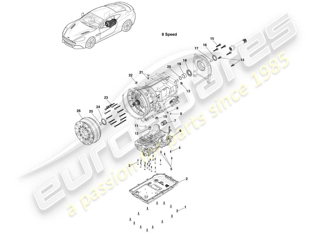 aston martin vanquish (2014) kit di trasmissione, diagramma delle parti 8 spd
