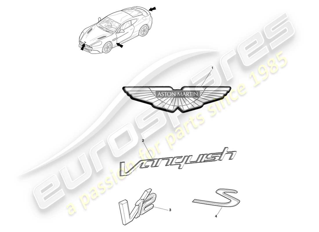 aston martin vanquish (2013) badge diagramma delle parti