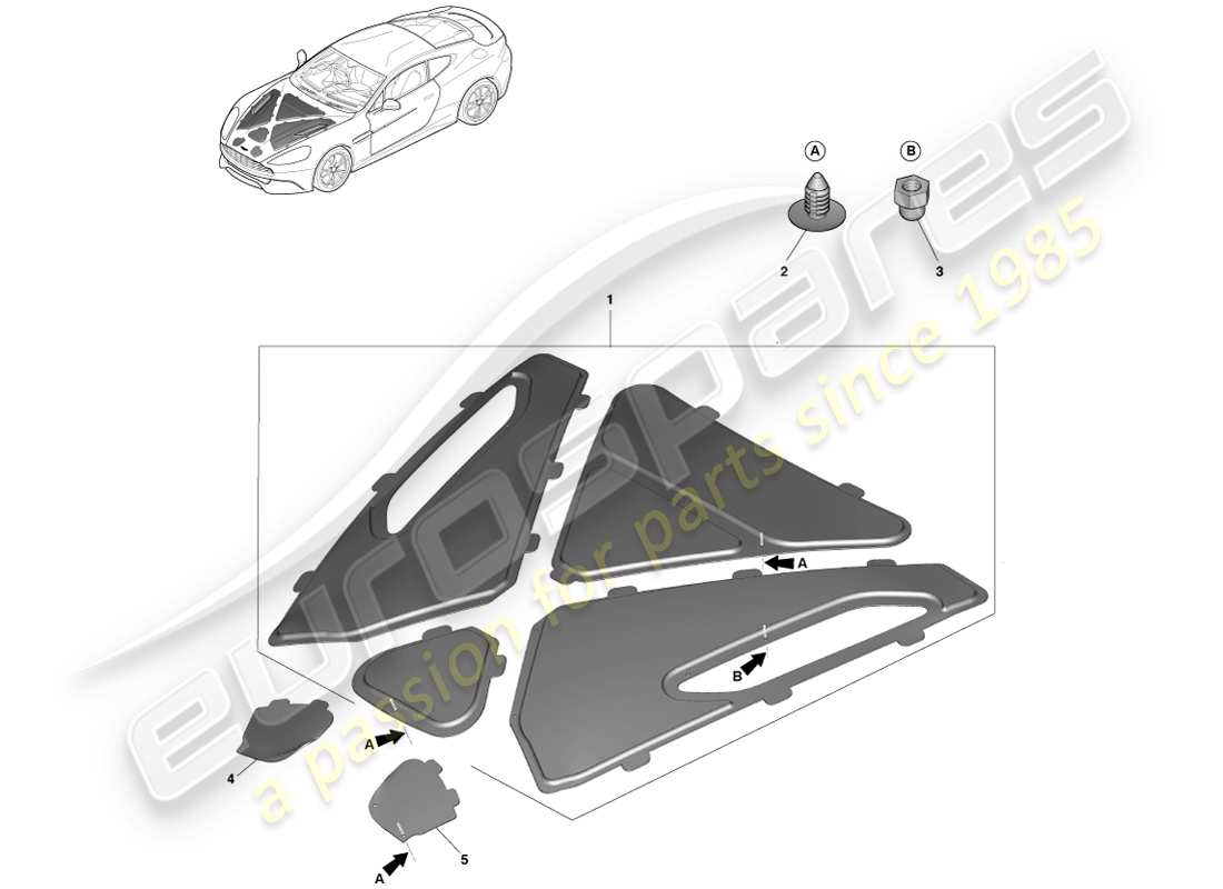 aston martin vanquish (2014) rivestimento del vano motore diagramma delle parti