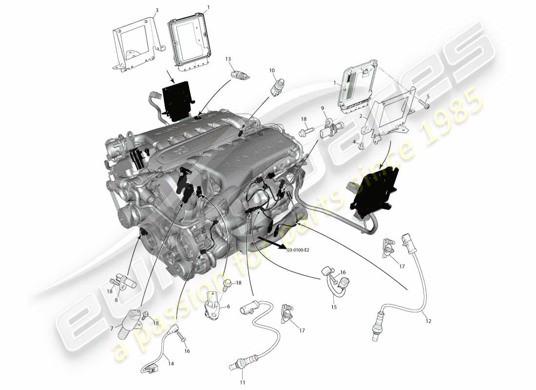 aston martin vanquish (2013) controllo elettronico del motore, bosch diagramma delle parti