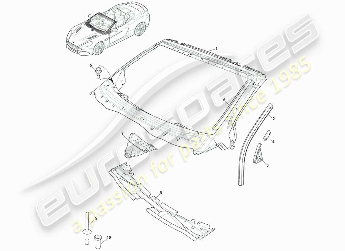 aston martin vanquish (2014) cruscotto e cappuccio del corpo, diagramma delle parti del volante