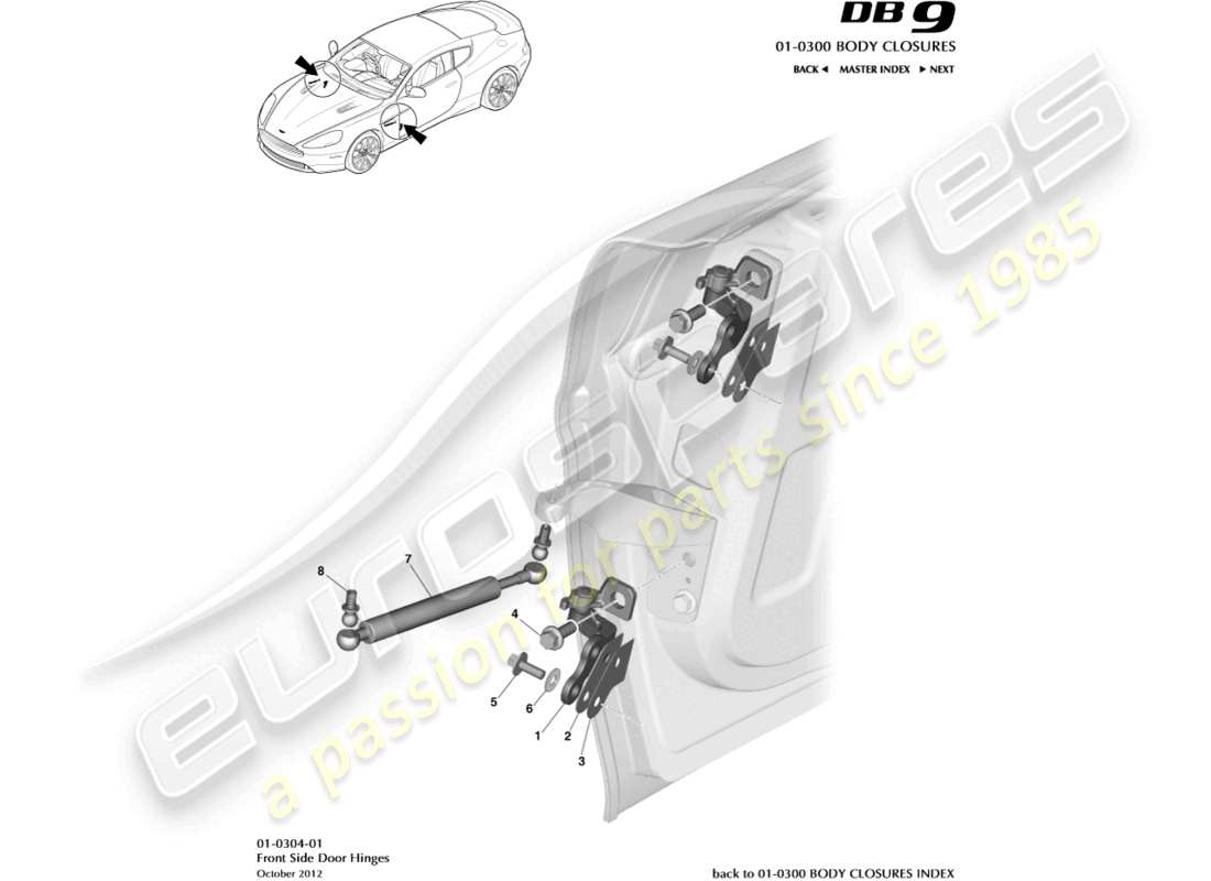 aston martin db9 (2014) schema delle parti del gruppo cerniera della porta