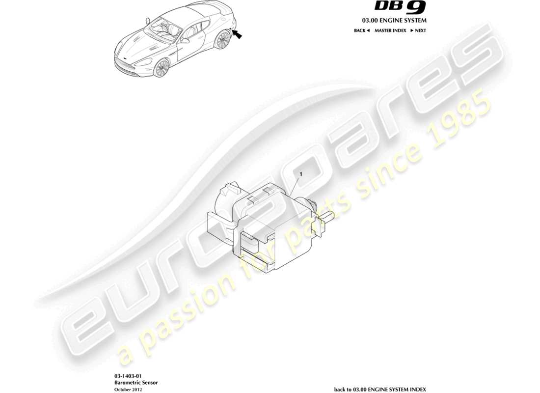 aston martin db9 (2014) diagramma delle parti del sensore barometrico