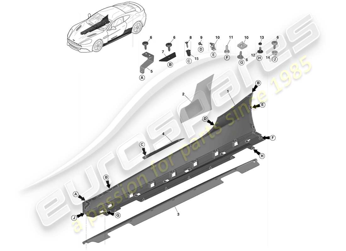 aston martin vanquish (2013) finiture esterne inferiori diagramma delle parti