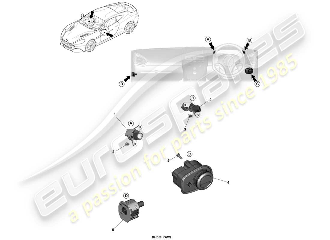 aston martin vanquish (2013) switch ip diagramma delle parti