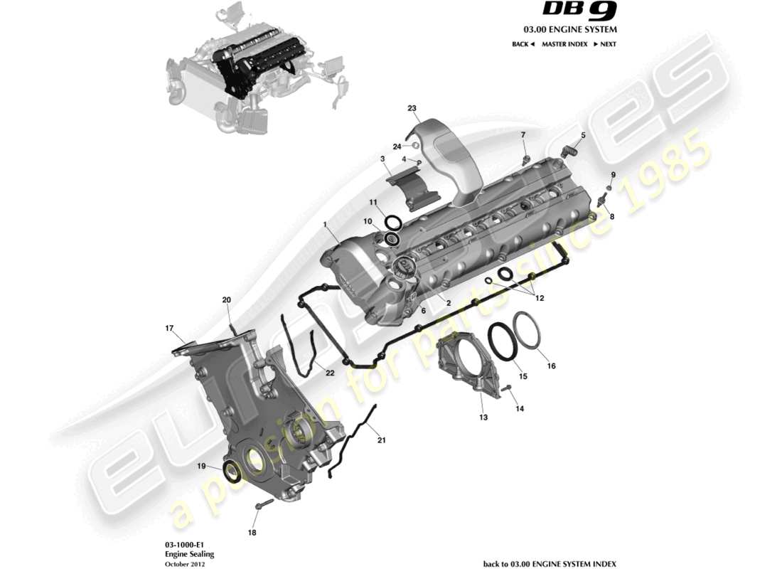 aston martin db9 (2014) diagramma delle parti di tenuta del motore