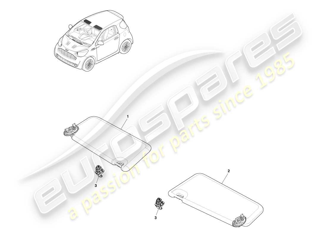 aston martin cygnet (2012) assemblaggio parasole diagramma delle parti