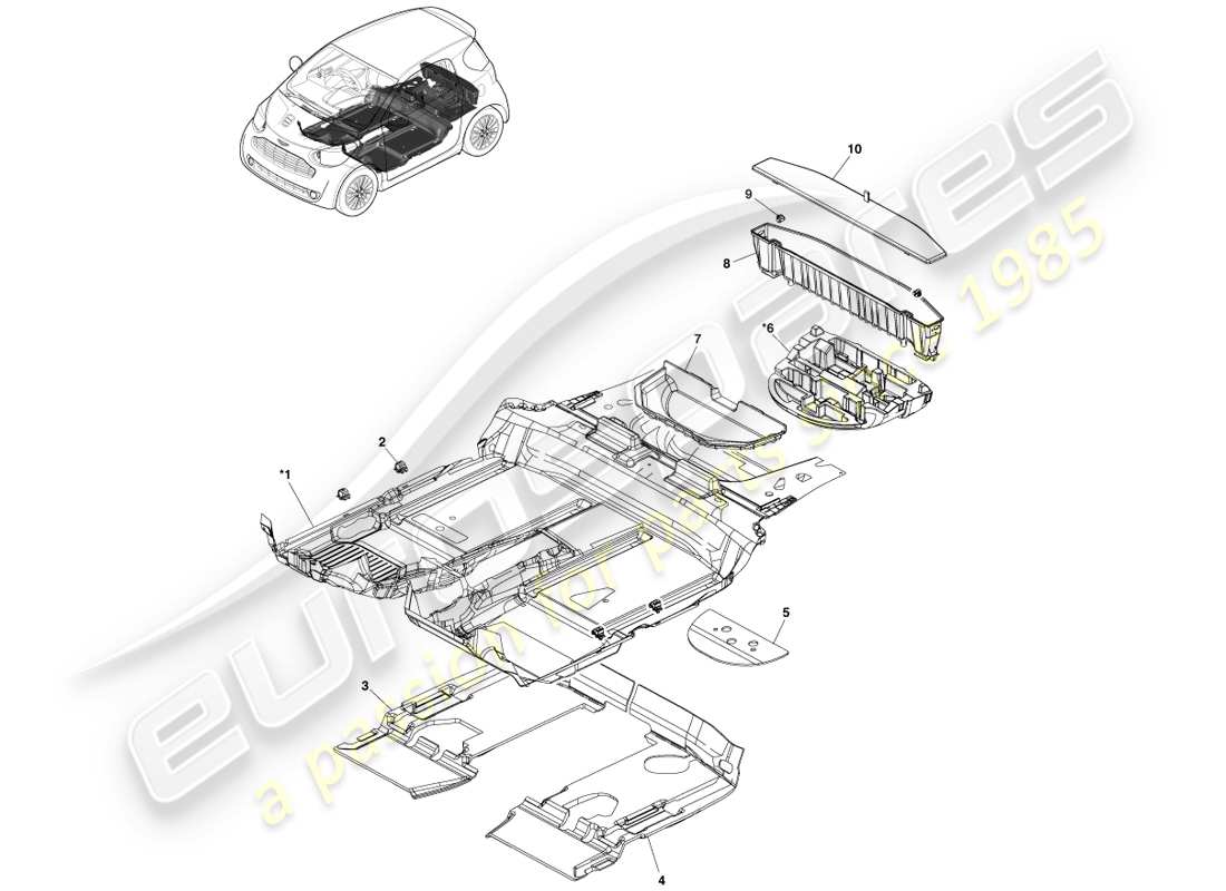 aston martin cygnet (2012) rivestimento del piano principale diagramma delle parti