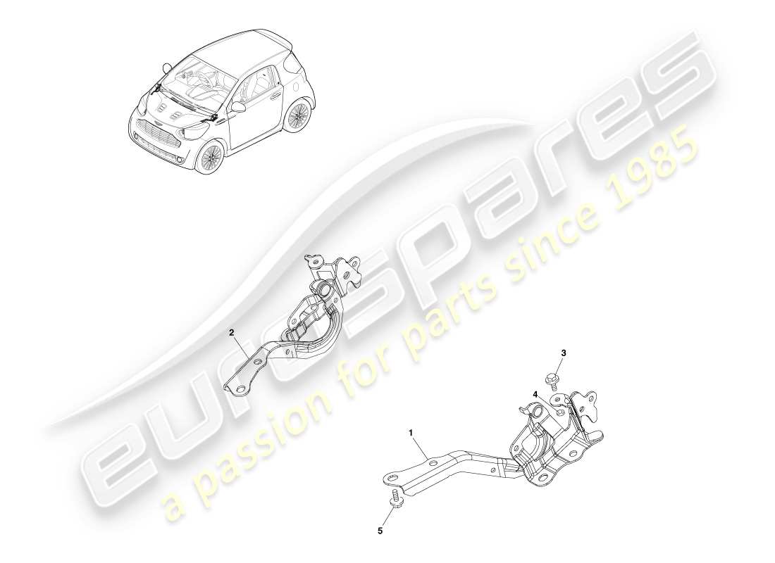 aston martin cygnet (2012) cerniere del cofano anteriore diagramma delle parti