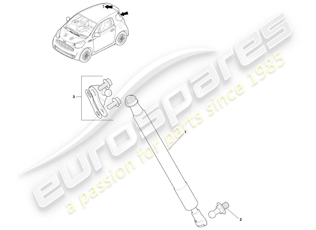 aston martin cygnet (2012) puntone del portellone diagramma delle parti