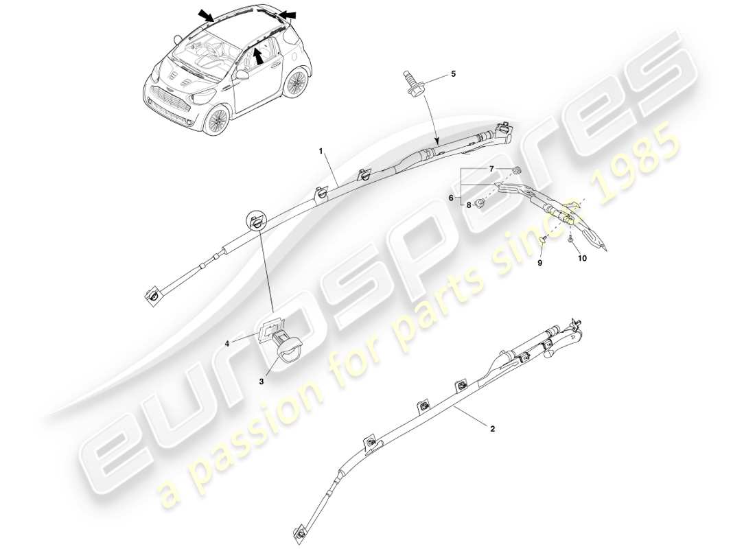 aston martin cygnet (2012) sistema airbag a tendina diagramma delle parti