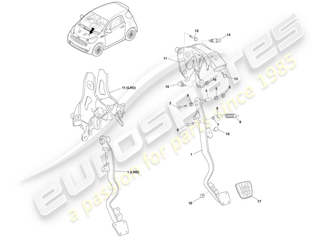 aston martin cygnet (2012) gruppo azionamento frizione diagramma delle parti