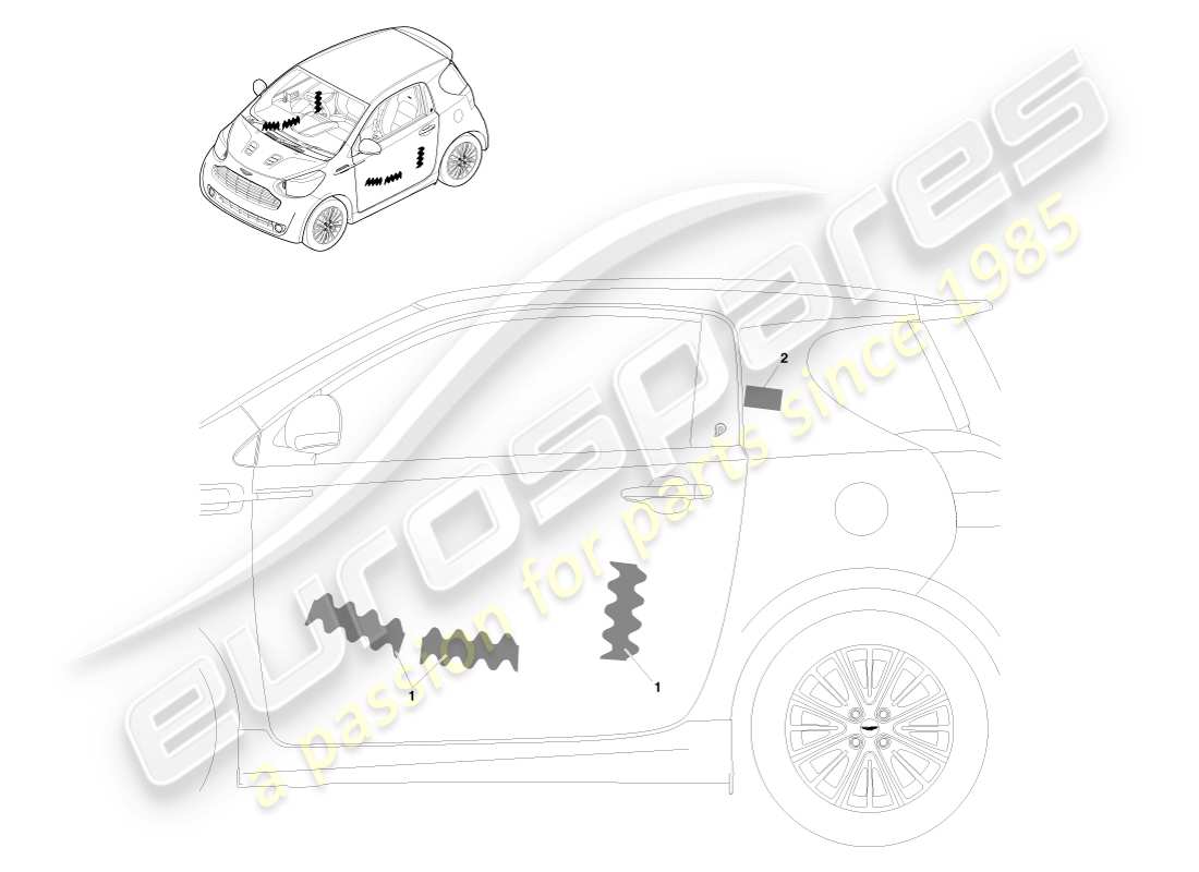aston martin cygnet (2012) adattamento del veicolo con isolamento acustico diagramma delle parti
