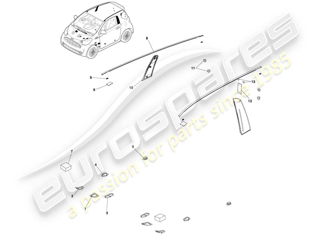 aston martin cygnet (2012) sigillatura statica diagramma delle parti