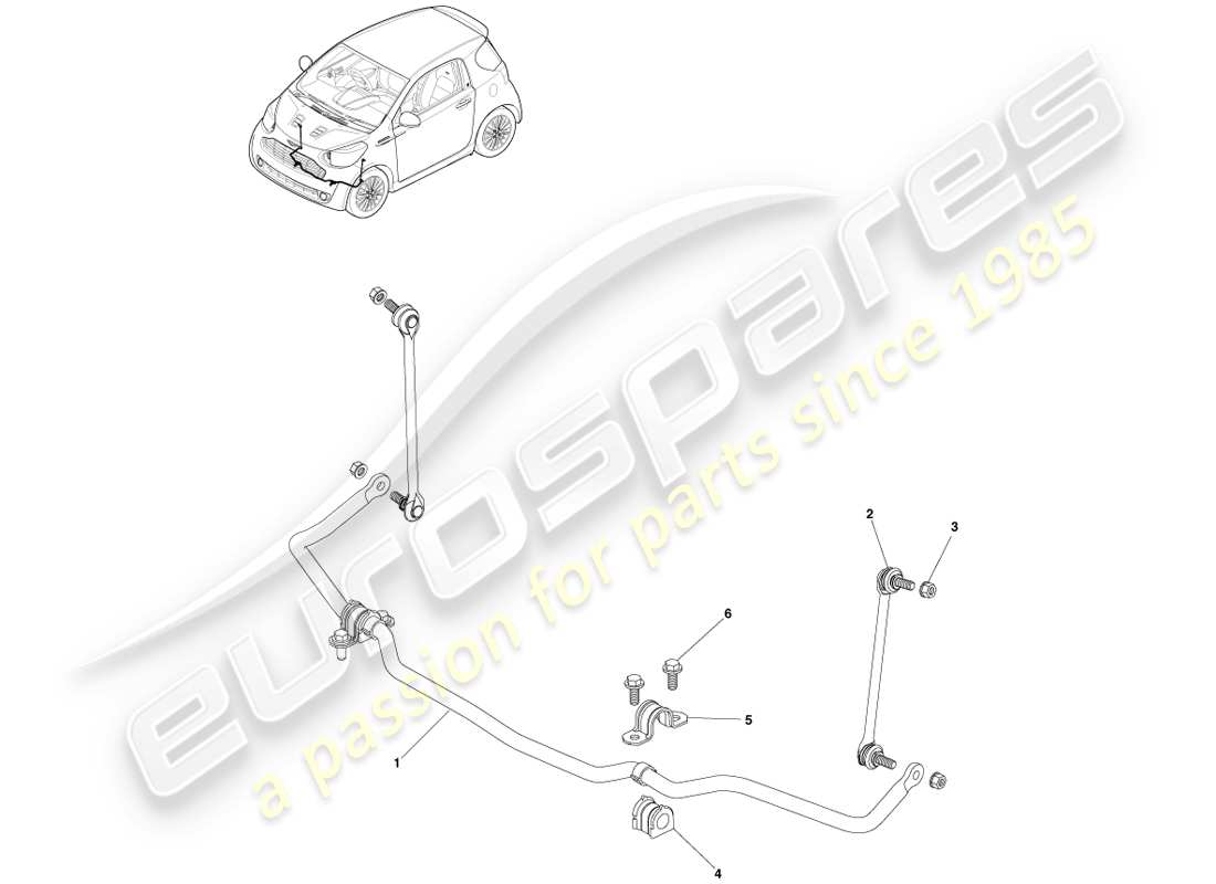 aston martin cygnet (2012) collegamenti e bracci della sospensione anteriore diagramma delle parti