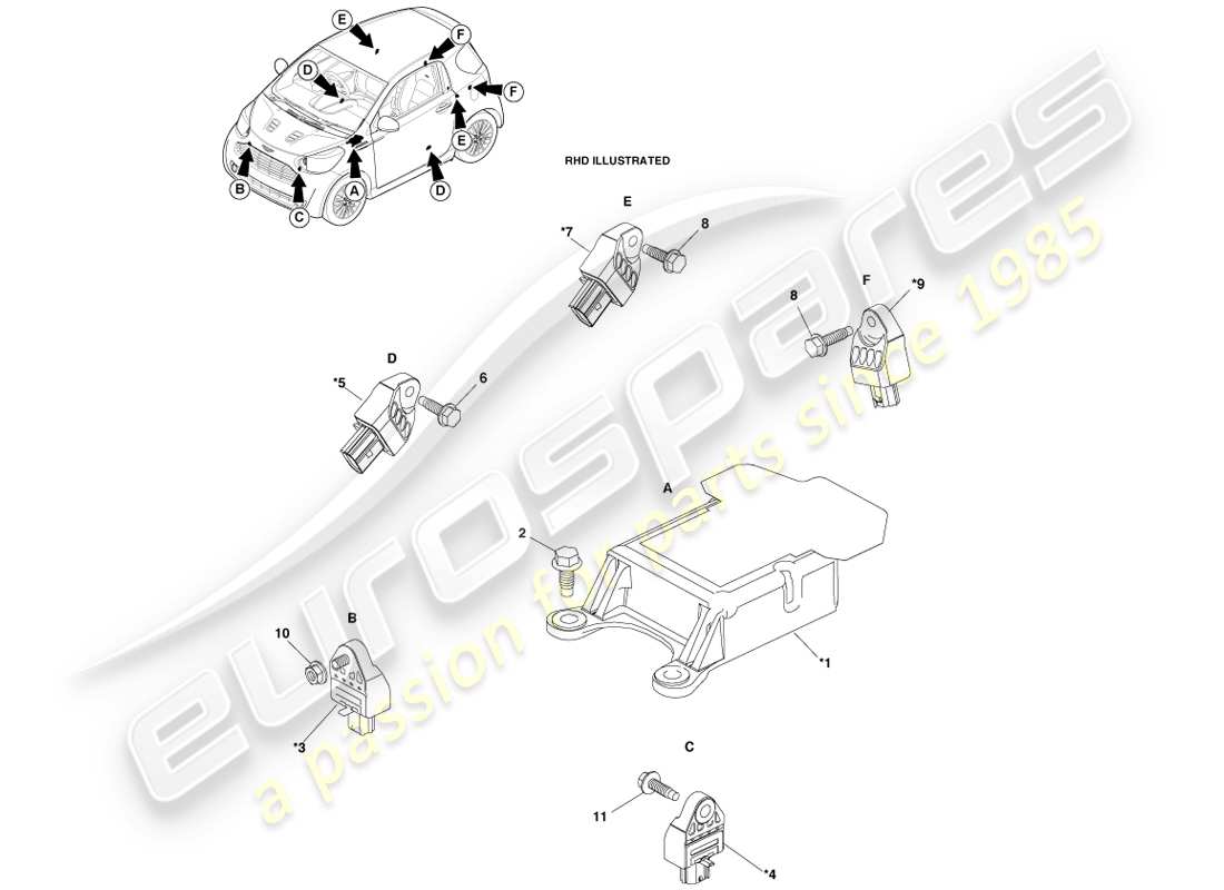 aston martin cygnet (2012) elettronica di ritenuta diagramma delle parti
