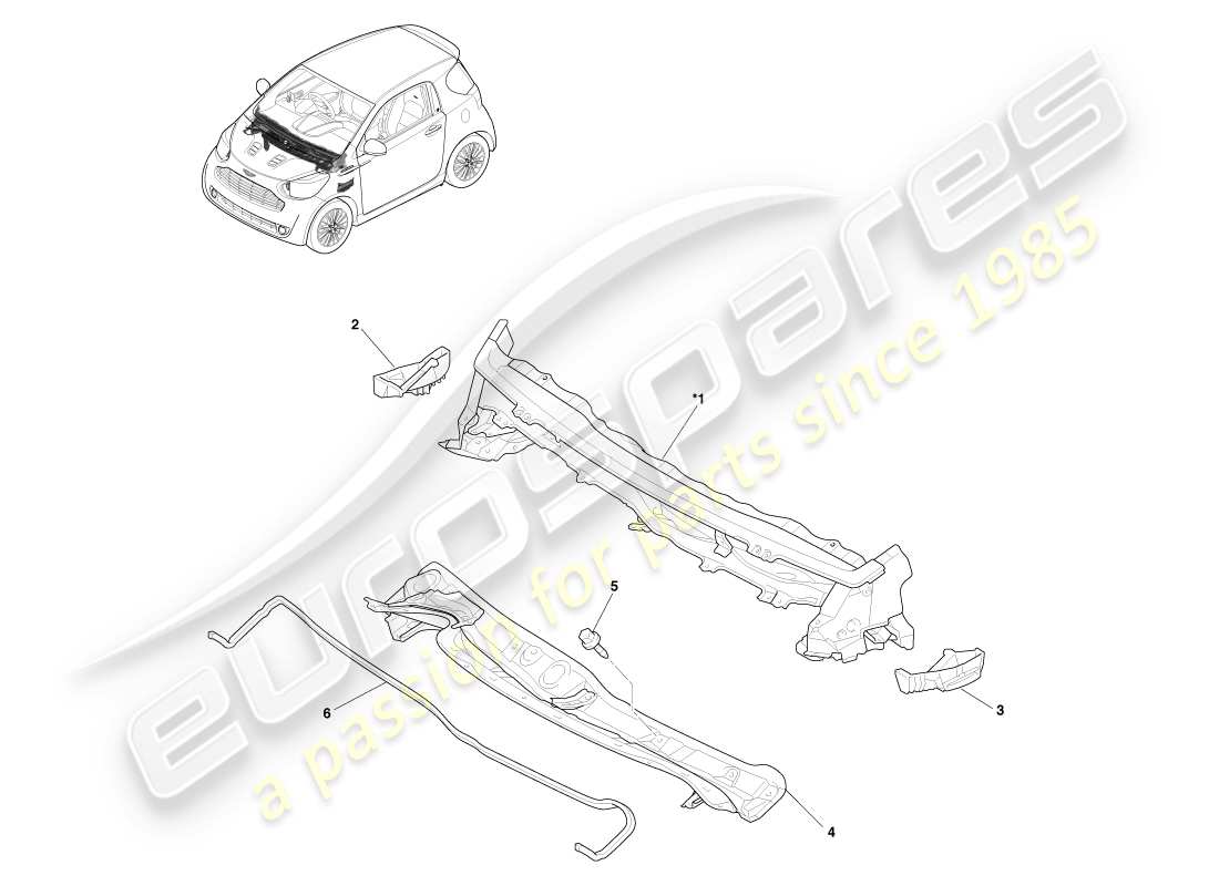 aston martin cygnet (2012) cruscotto e cappuccio diagramma delle parti